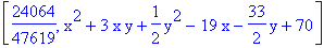 [24064/47619, x^2+3*x*y+1/2*y^2-19*x-33/2*y+70]